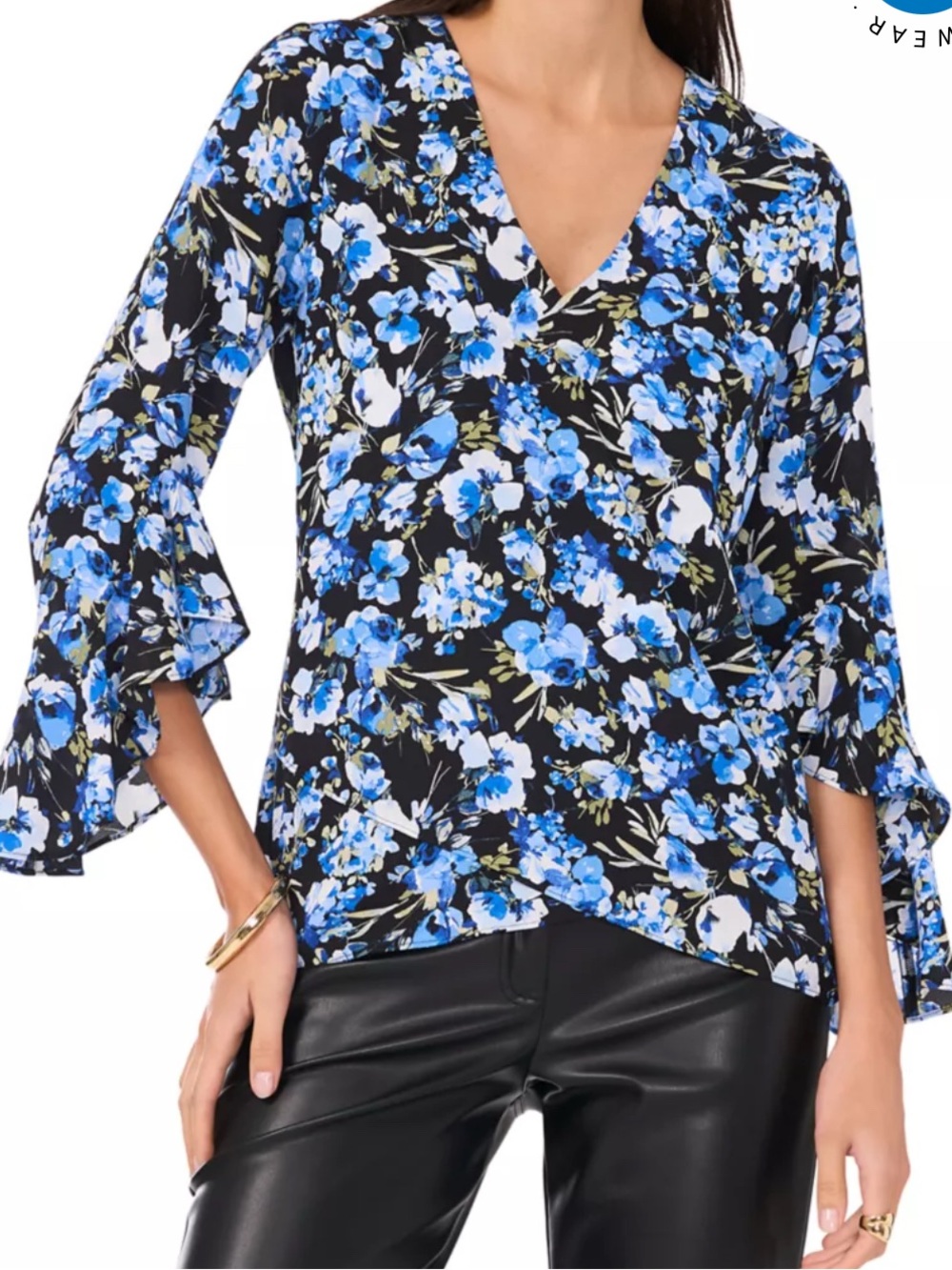 Vince Camuto Black Top with Blue Floral Print